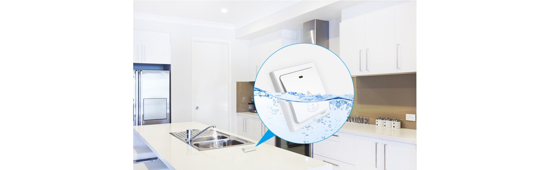 垃圾处理器无线开关拥有浸泡级的防水功能，能够轻松应对厨房潮湿环境
